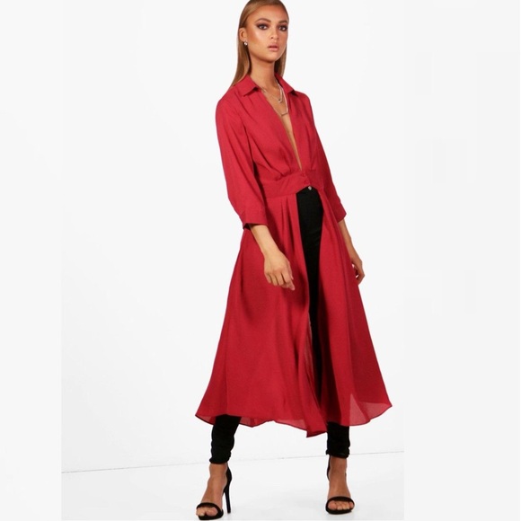 boohoo Plunge Neck Split Maxi Shirt • size 4 - Picture 1 of 2